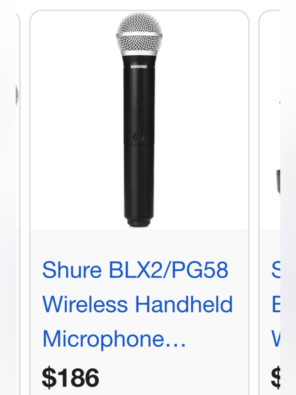 Shure Wireless Handheld Microphone — Black and Silver